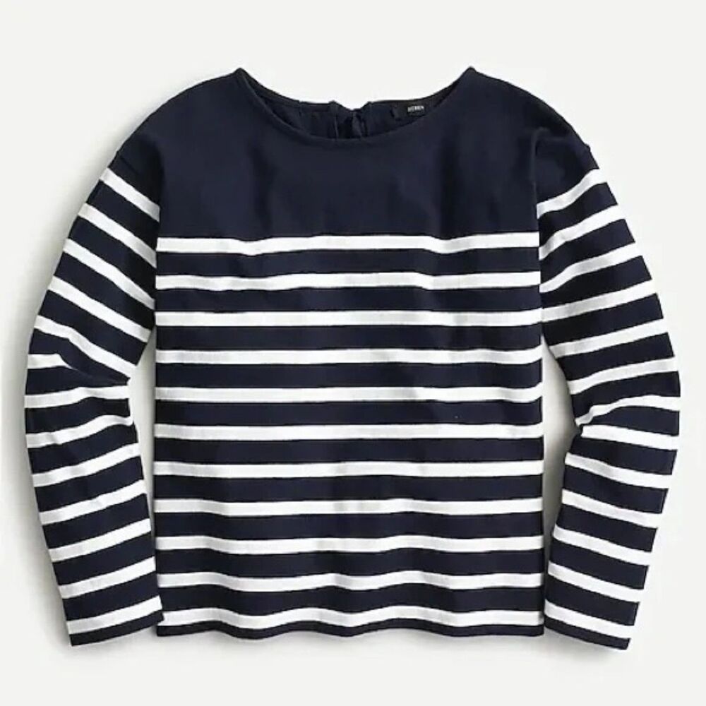 J.Crew Women's Mariner Cloth Bow Back Striped Long Sleeve Top in Navy & White S - Picture 4 of 12